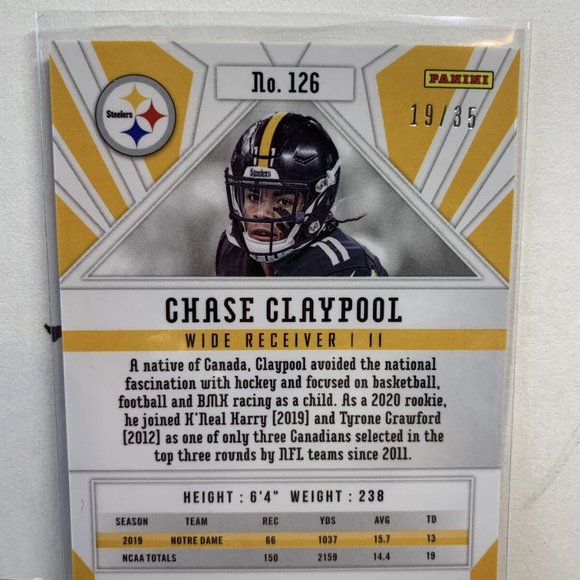2020 Phoenix Chase Claypool #126 PURPLE #19/35 Rare Rookie WR SP RC Steelers WOW - Picture 2 of 2